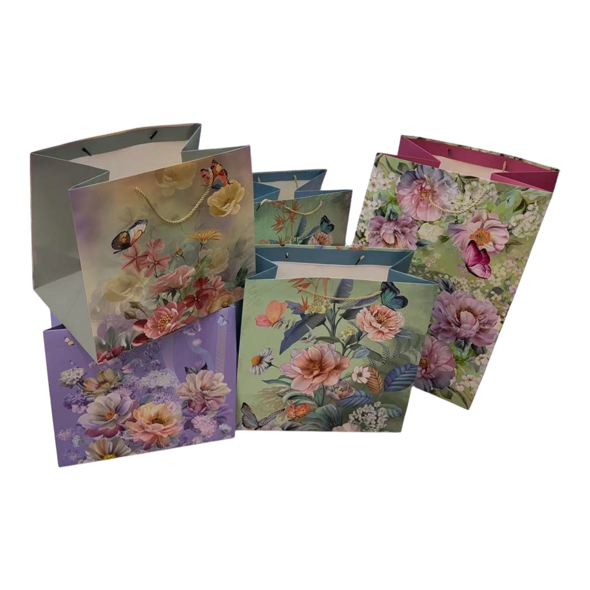 Pungi cadou Late si Mari Imprimeu Flori Si Fluturi 12/set