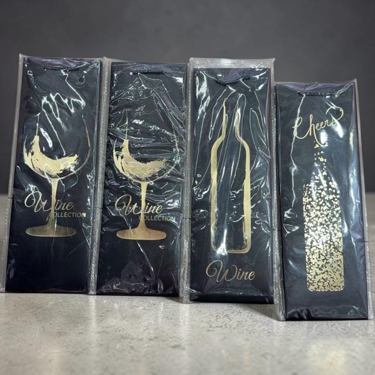 Pungi Cadou Pentru Sticla Negre Cu Auriu 12/set