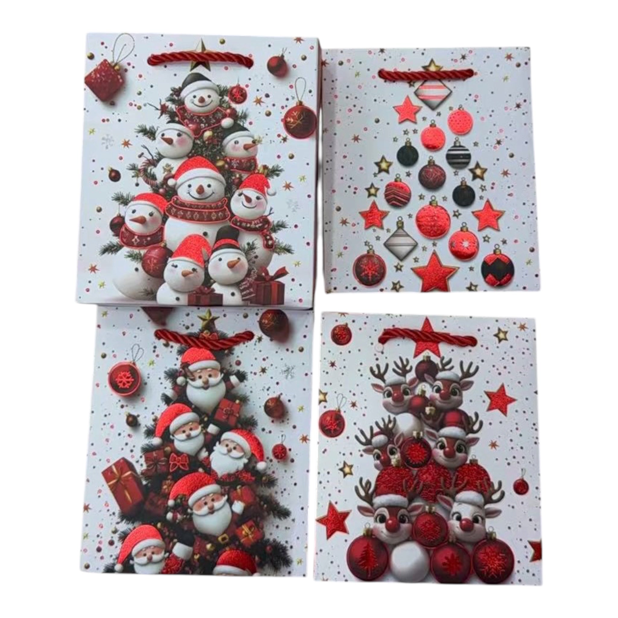 Pungi Cadou Craciun Fond Alb Braduti 12/set 12x14x6cm