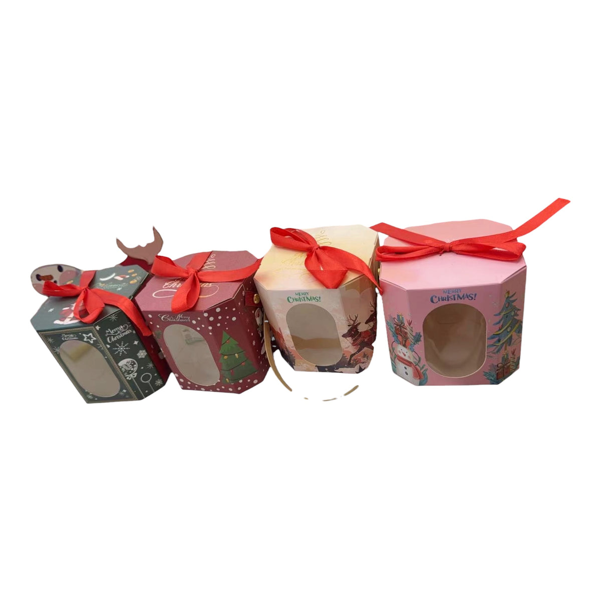 Cutii Cadou Craciun Hexagon Cu Geam 12/set
