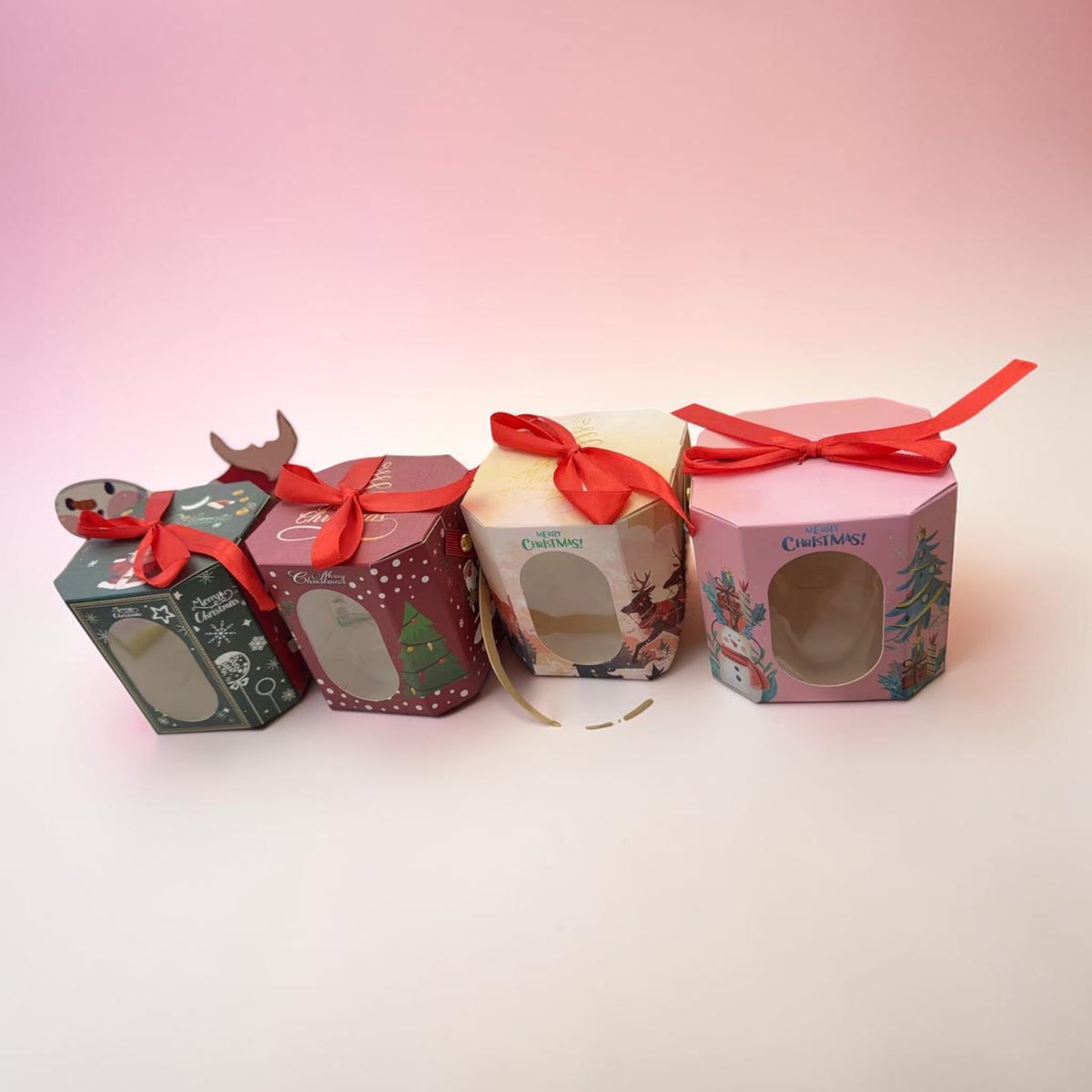 Cutii Cadou Craciun Hexagon Cu Geam 12/set