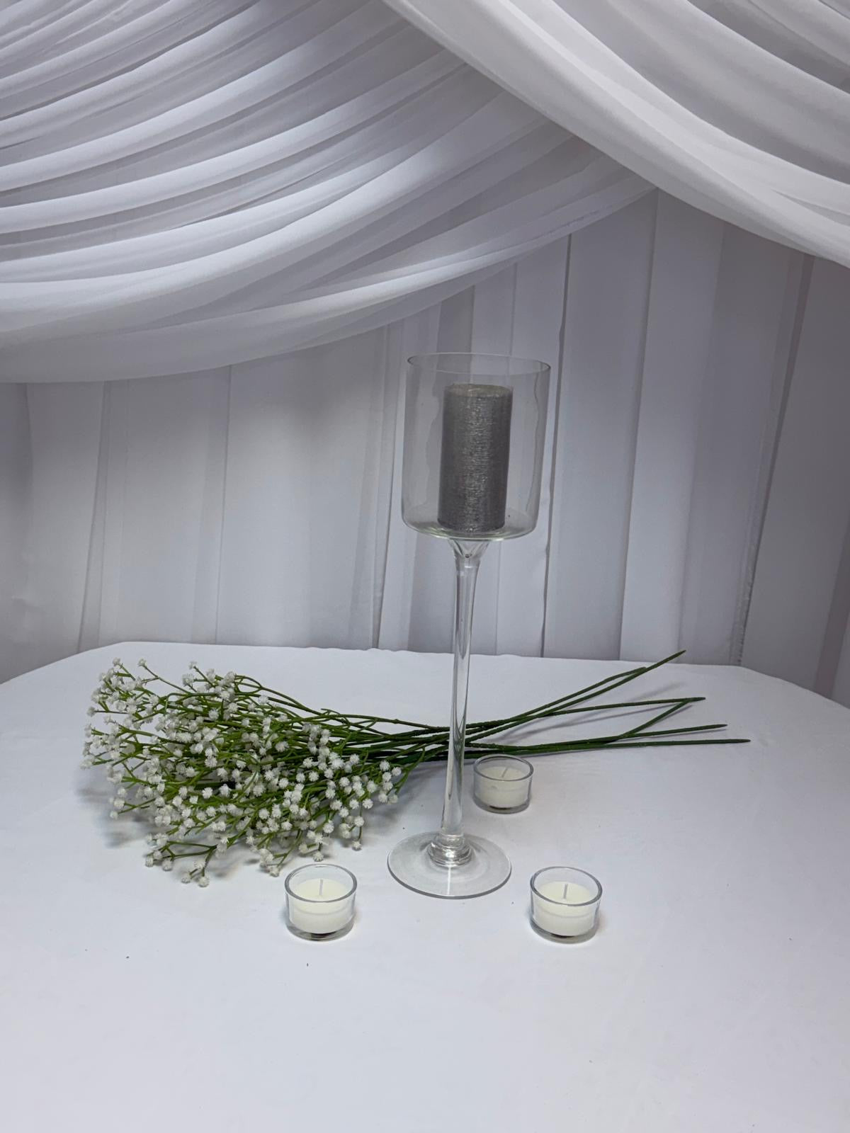 Vaza Sticla Transparenta Cilindru Cu Picior 40cm, 50cm, 60cm