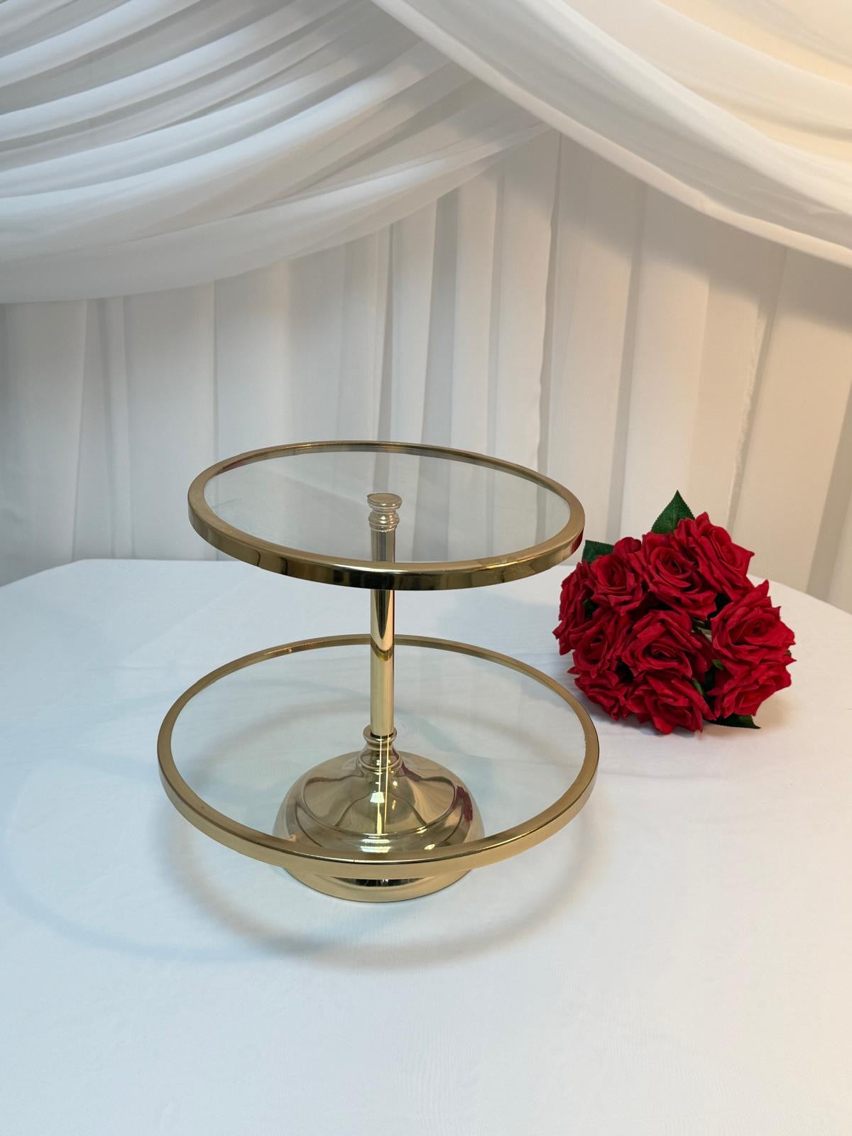 Platou Metal Pentru Prajituri Cu 2 Etaje Auriu