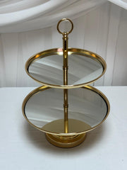 Platou Candy Bar Metal Auriu cu Oglinda - 2 Etaje