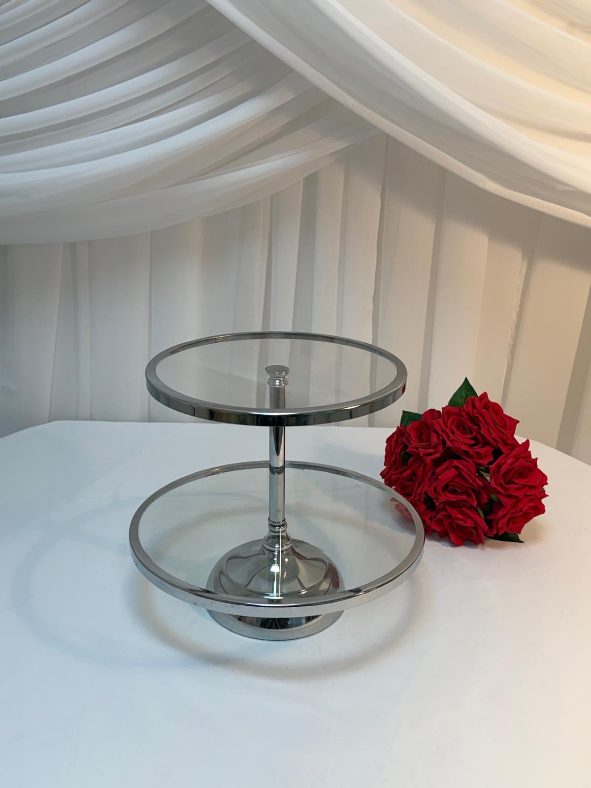 Platou Metal Pentru Prajituri Cu 2 Etaje Argintiu