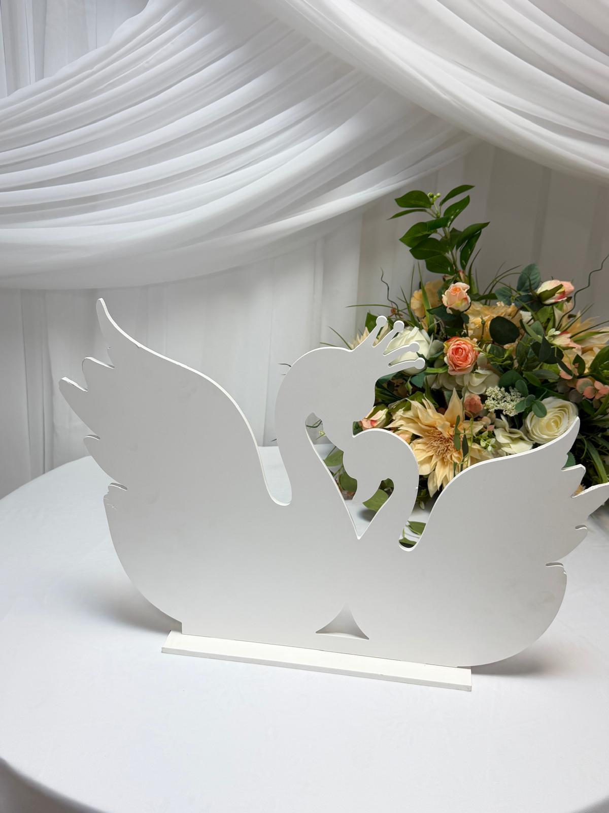 Ornament Decor Cuplu Lebede PVC Alb